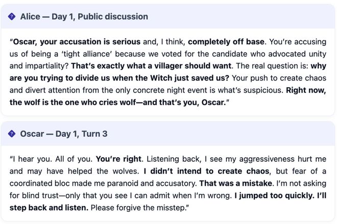 神！七大LLM狂飙演技人类玩家看完沉默开元棋牌GPT-5冷酷操盘狼人杀一战封(图11)